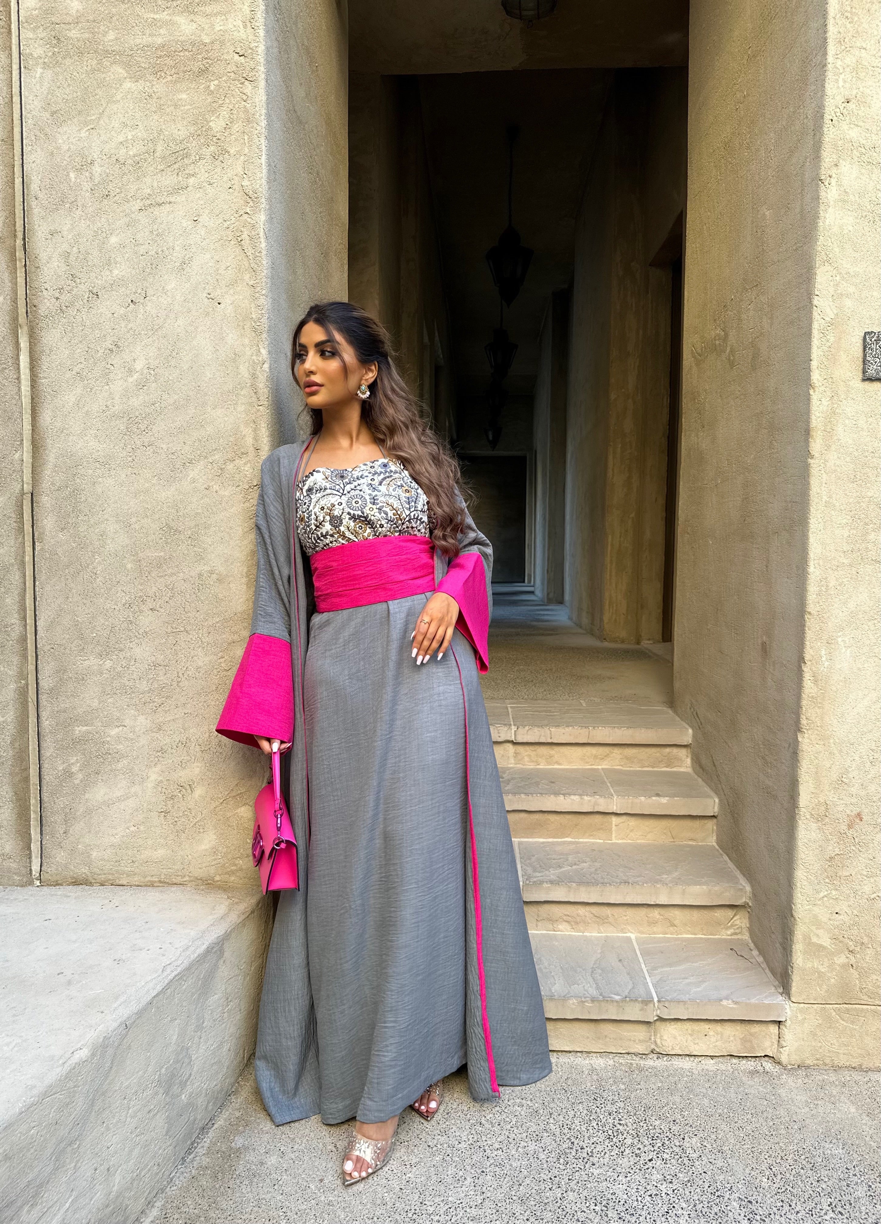 PINK AND GREY RAMADAN KAFTAN #425
