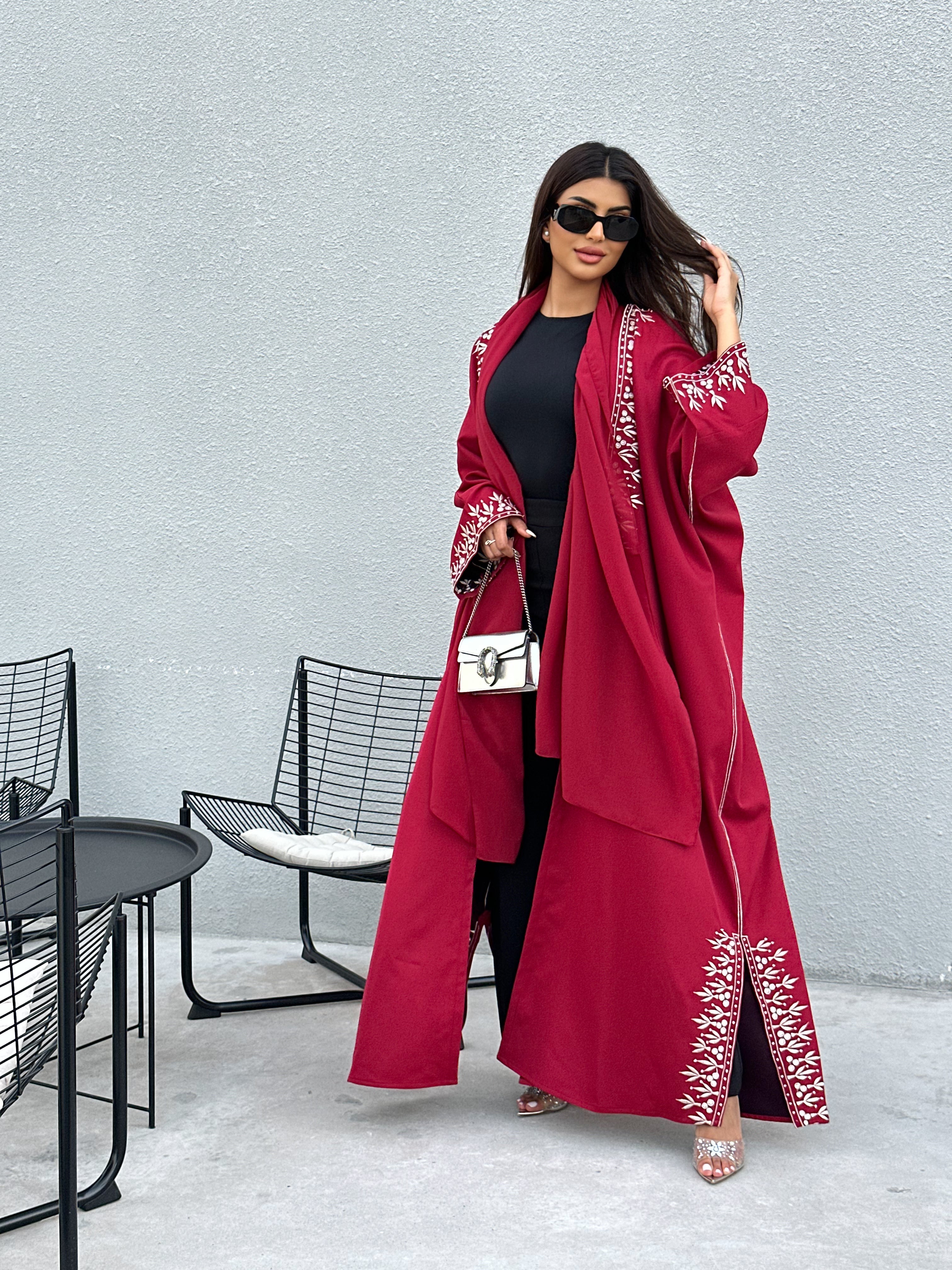 TRADITIONAL CHERRY RED BISHT ABAYA #471