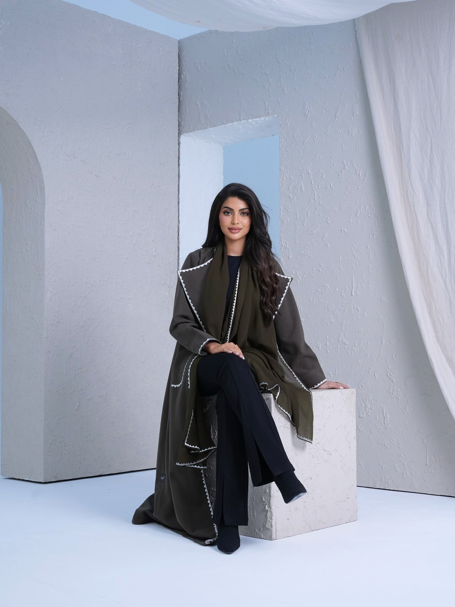 LUXURY OLIVE BLAZER ABAYA #534