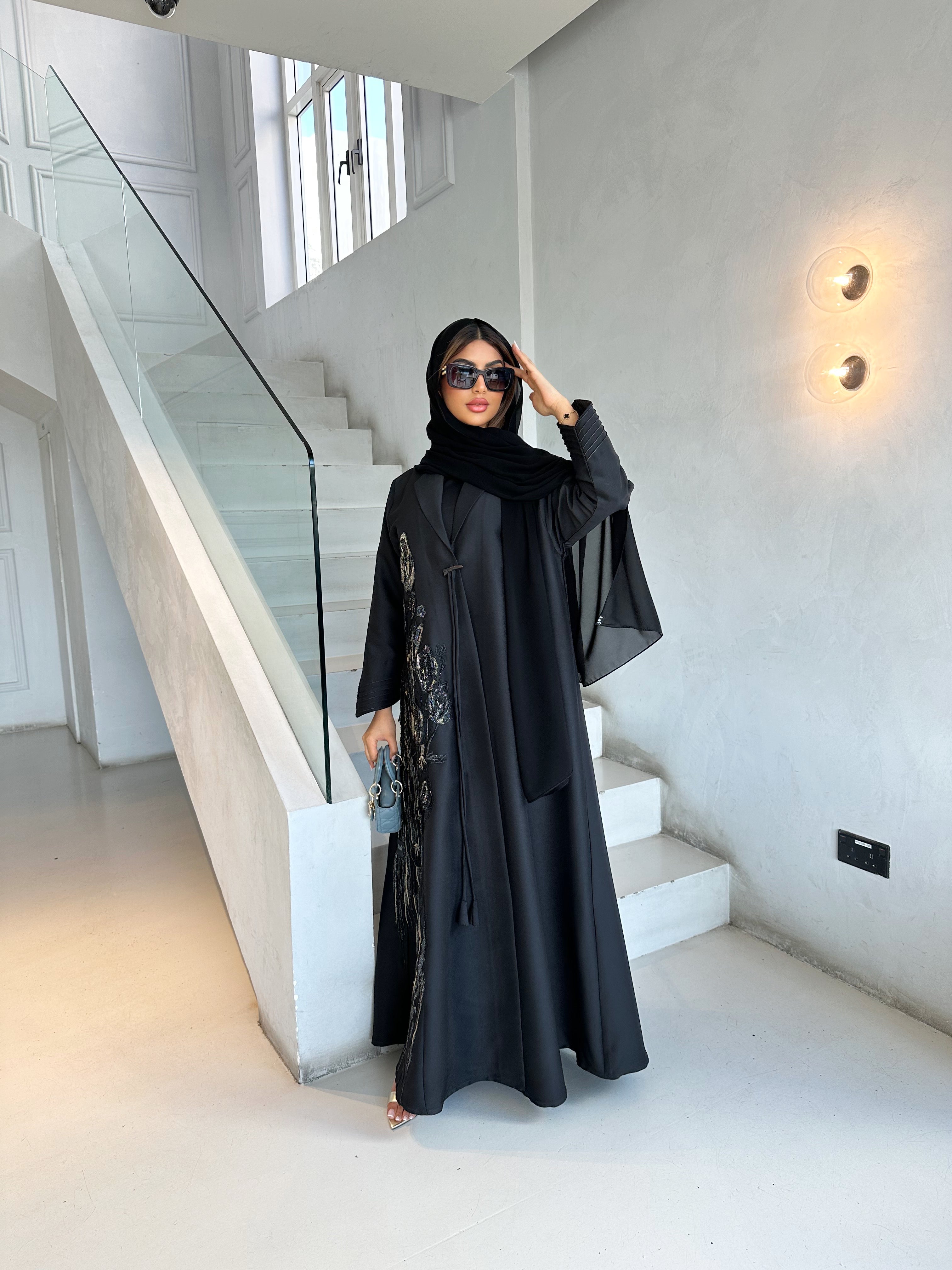 LUXURIOUS FLOWERS BLACK ABAYA #411