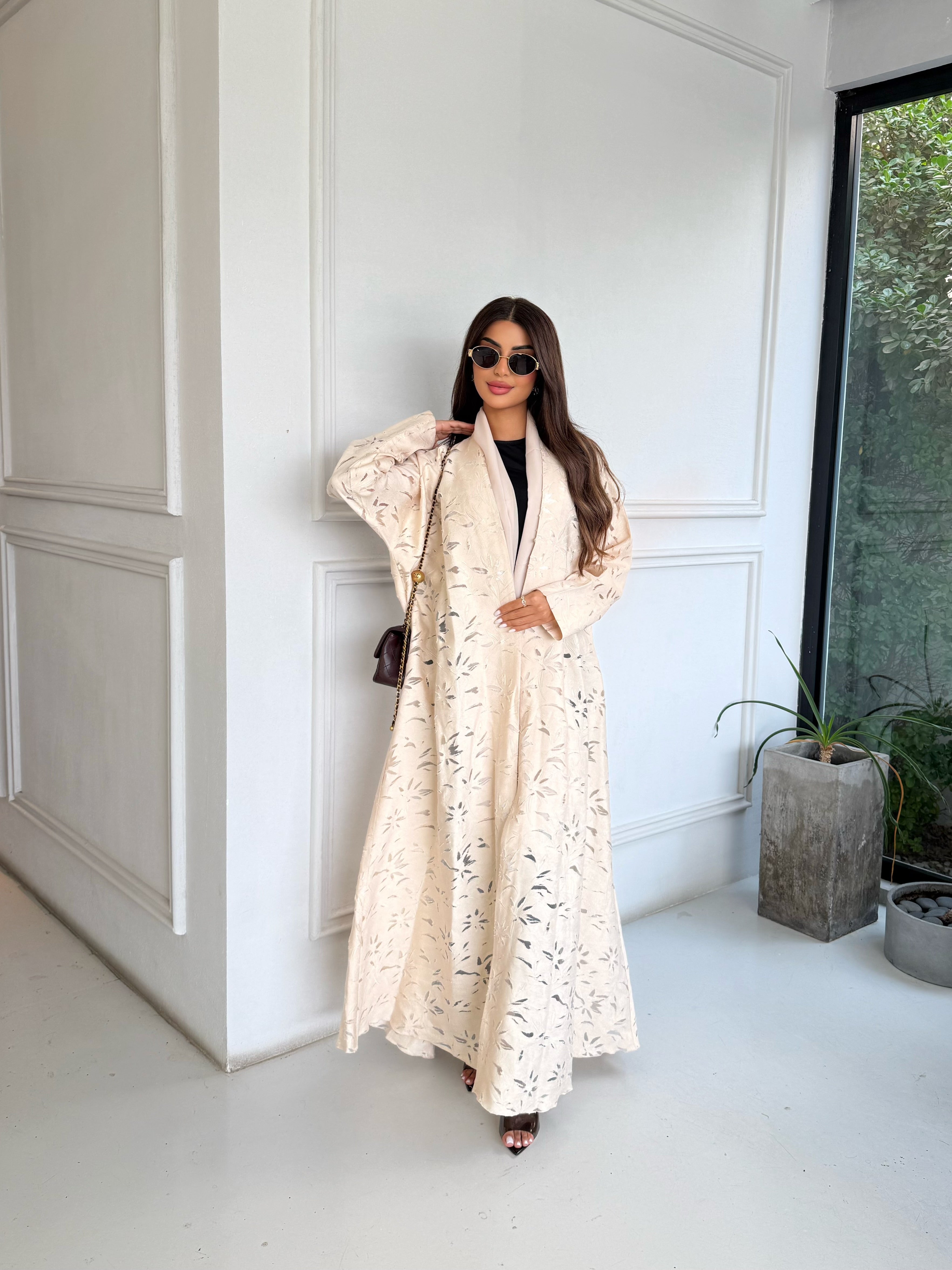 CREAM PETAL ABAYA #666