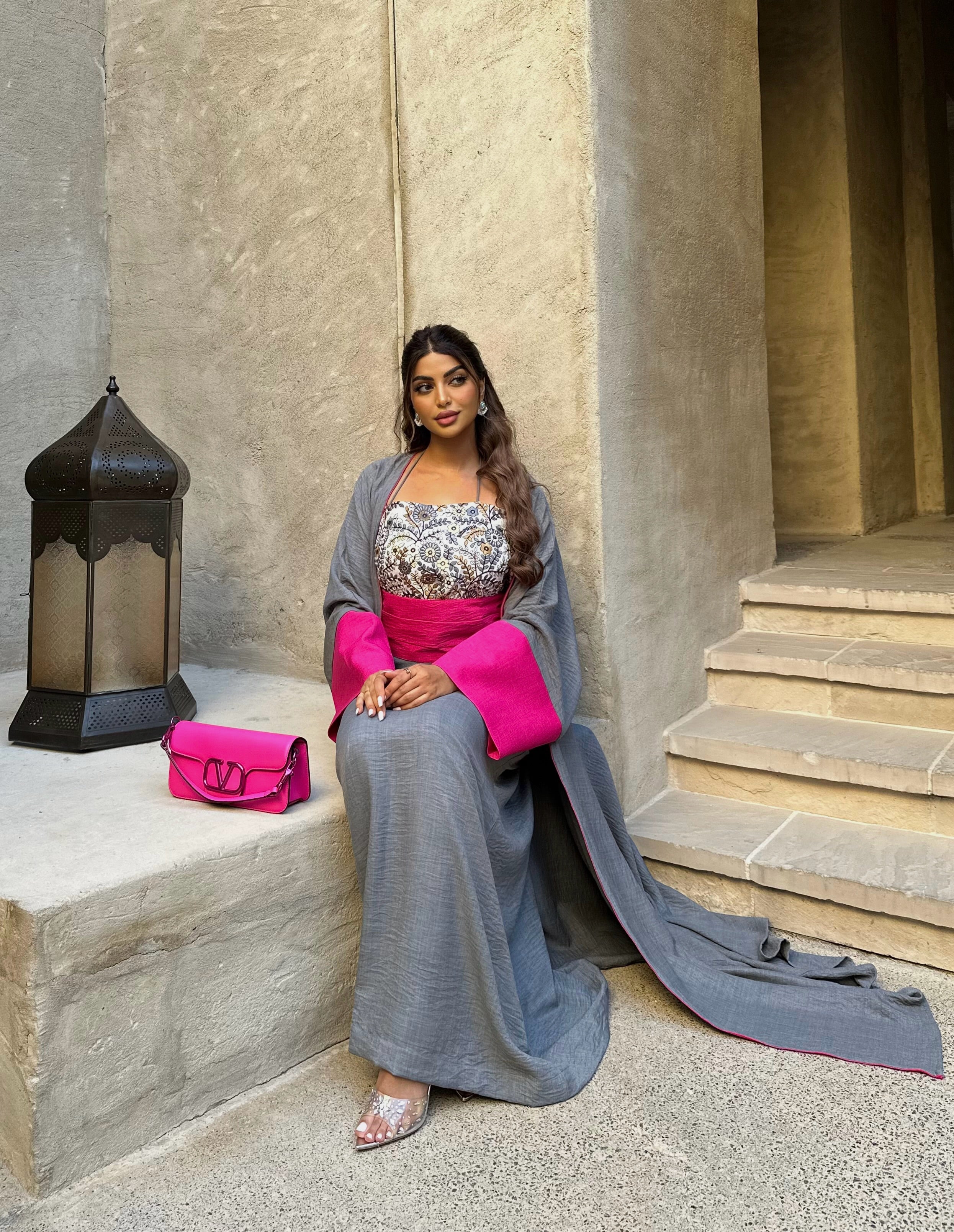 PINK AND GREY RAMADAN KAFTAN #425