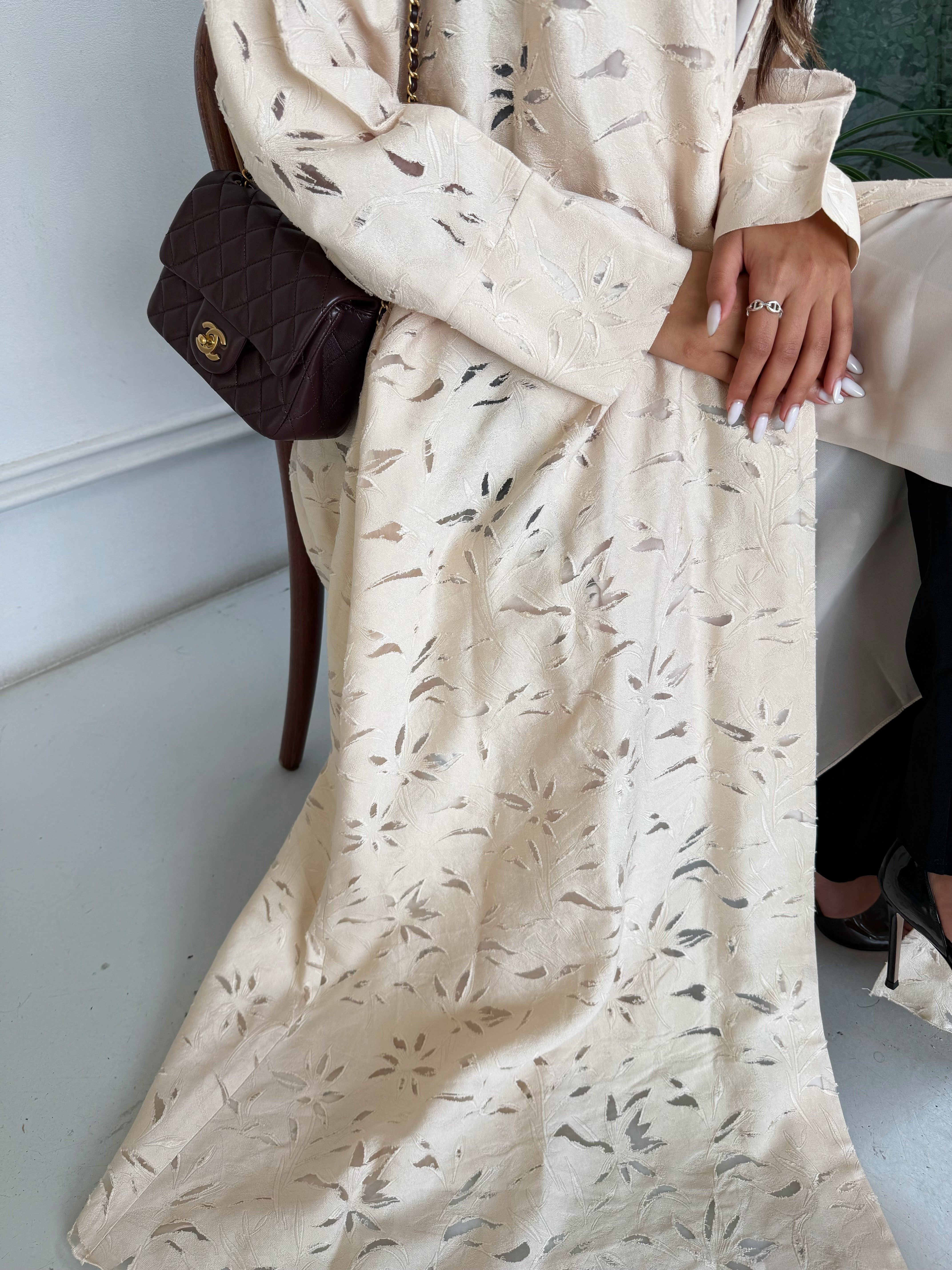 CREAM PETAL ABAYA #666