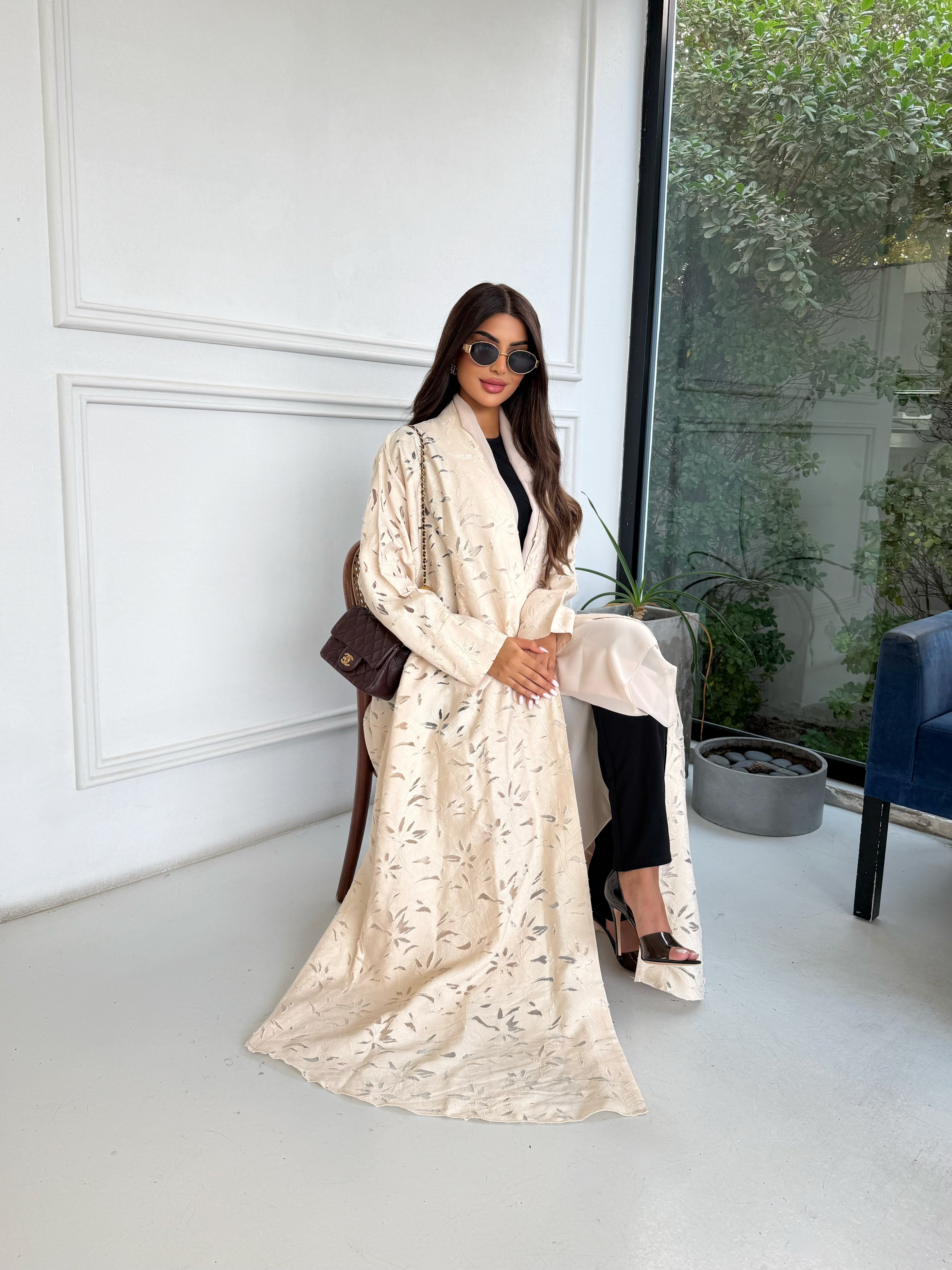 CREAM PETAL ABAYA #666
