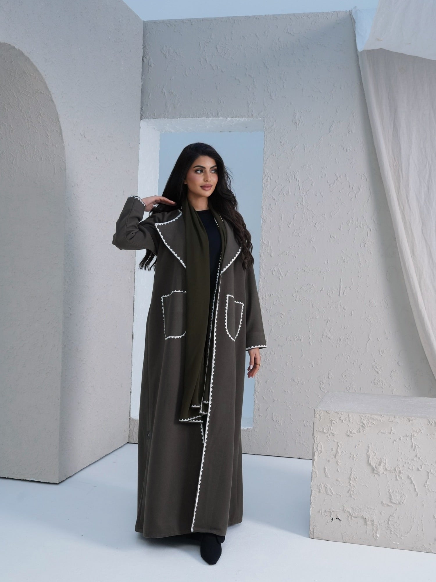 LUXURY OLIVE BLAZER ABAYA #534