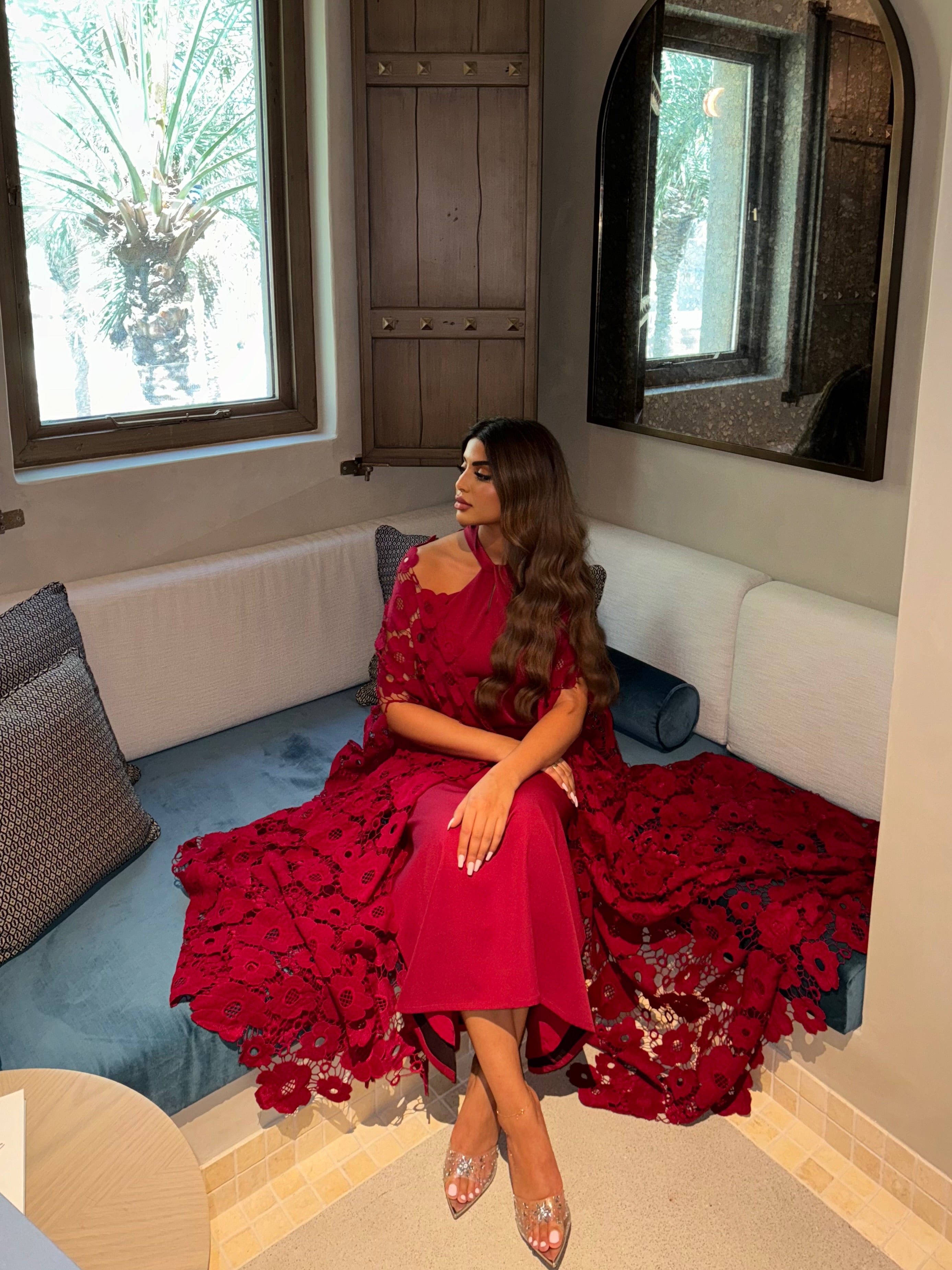 HOT RED FLORAL CAPE AND INNER DRESS #423
