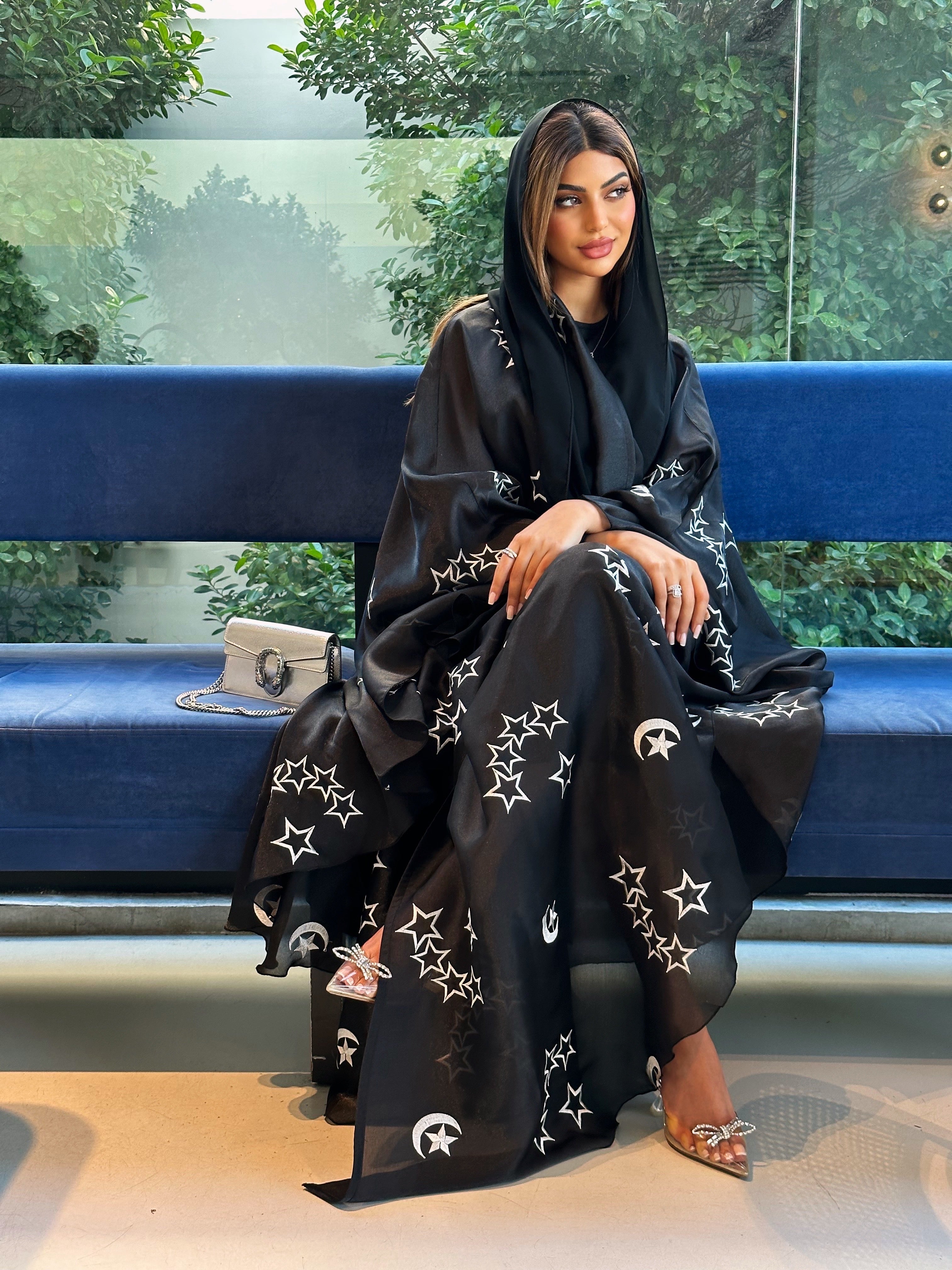 STARS AND CRESCENT OPEN BISHT ABAYA #415