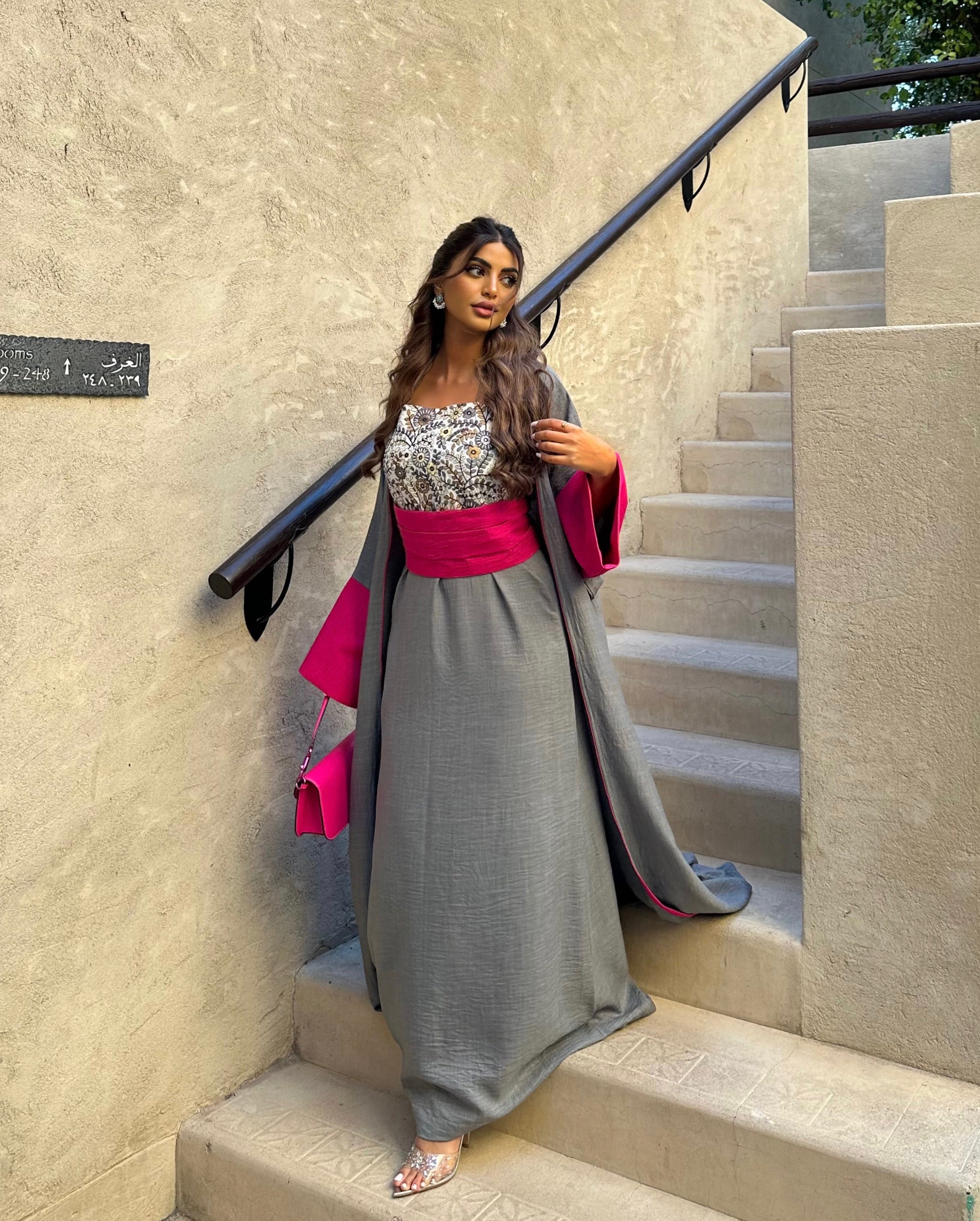 PINK AND GREY RAMADAN KAFTAN #425