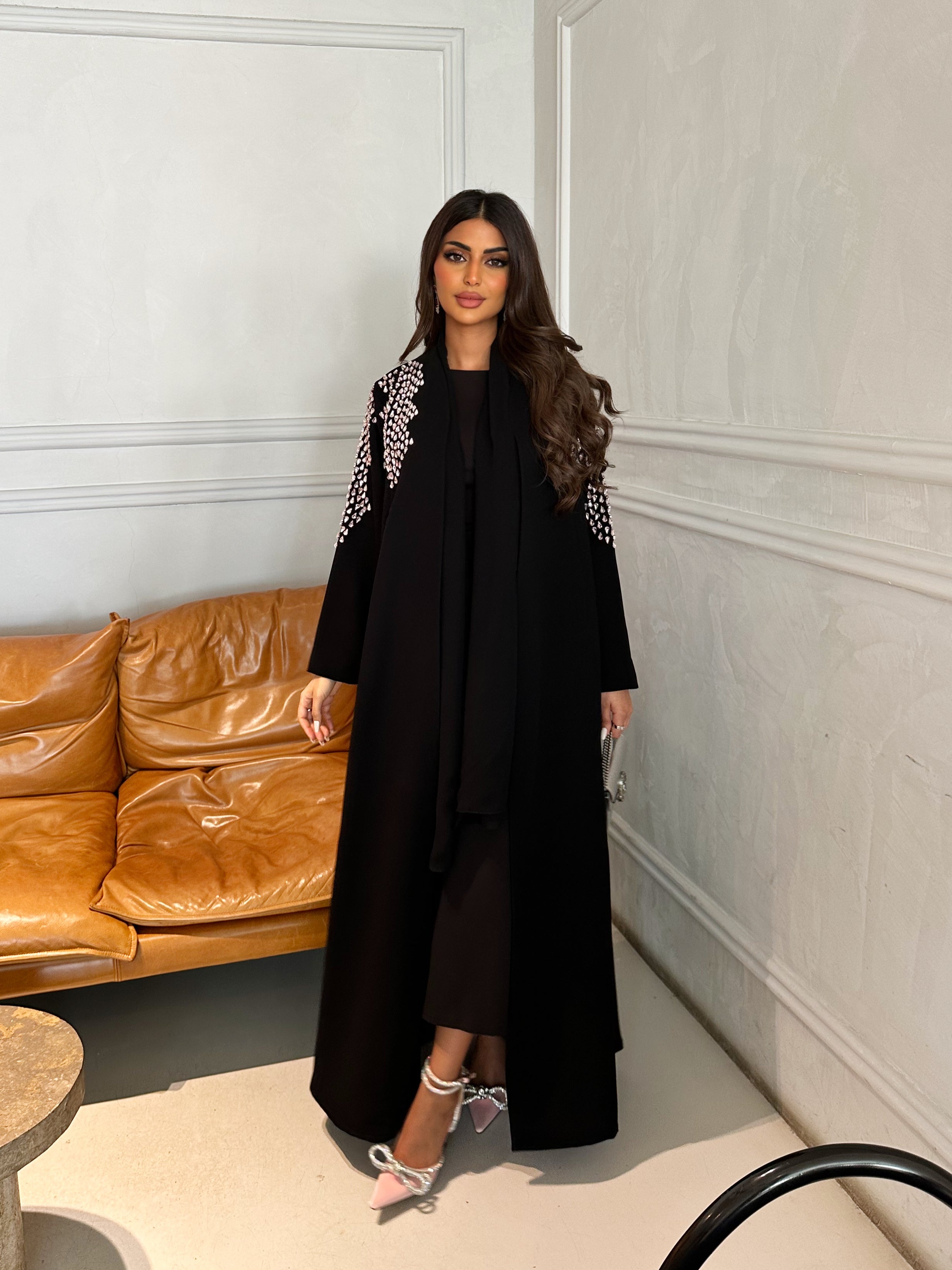 Black Abaya, with rose crystals #468